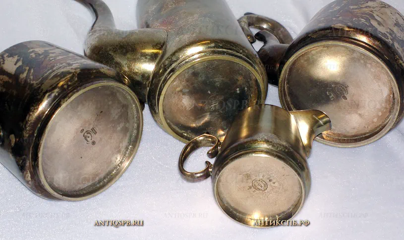 Чайно-кофейный набор посуды: заварочный чайник, кофейник, сливочник, сахарница. Fraget w Warszawie. Варшава. Нач. ХХ века. №21126